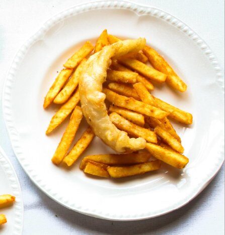 Battered fish and chips for kids