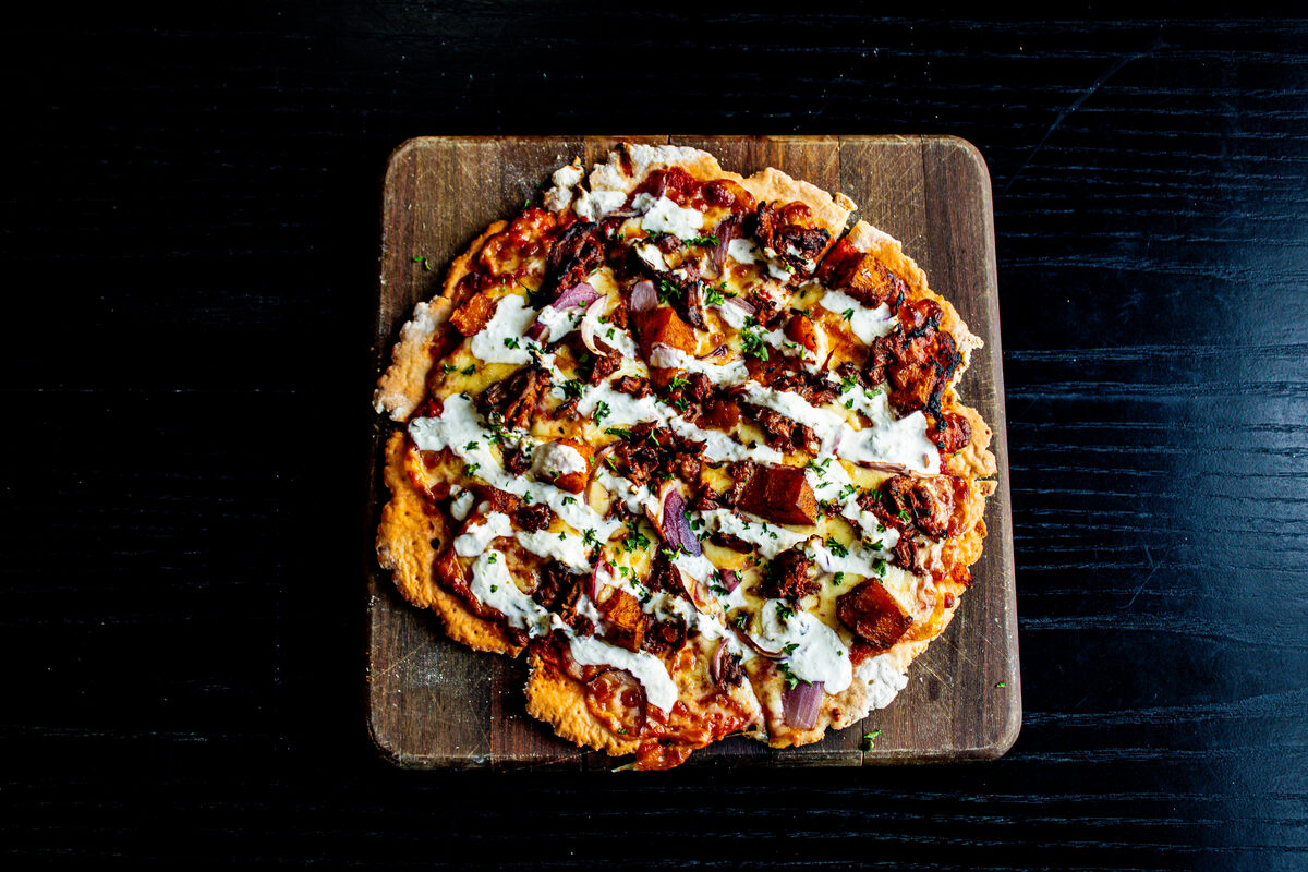 Spiced lamb pizza
