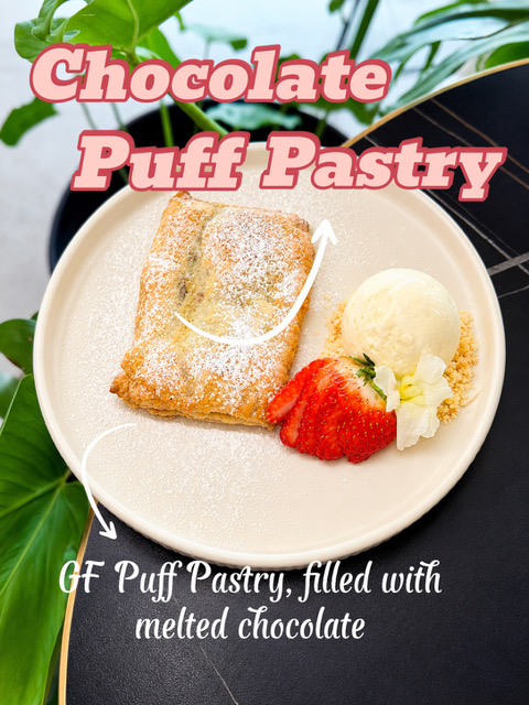 Chocolate puff pastry with ice cream